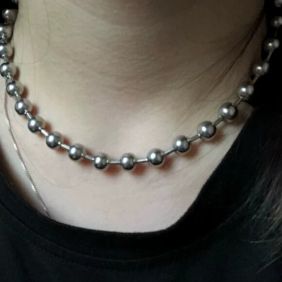 Oversized Chunky 10mm Stainless Steel Ball Bead Choker Necklace - Picture 6 of 7